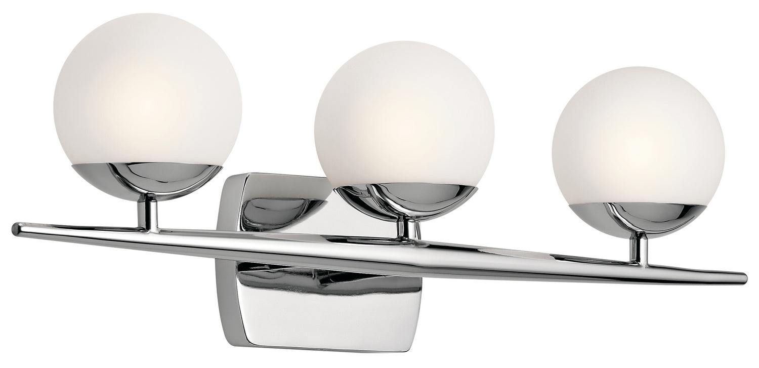 KICHLER 45582CH Jasper 24.5" 3 Light Halogen Vanity Light With Satin Etched Cased Opal Glass Chrome