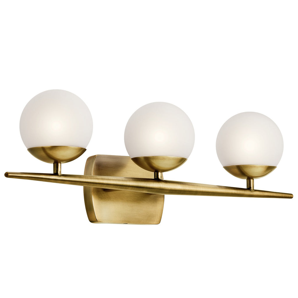 KICHLER 45582NBR Jasper 24.5" 3 Light Halogen Vanity Light With Satin Etched Cased Opal Glass Natural Brass