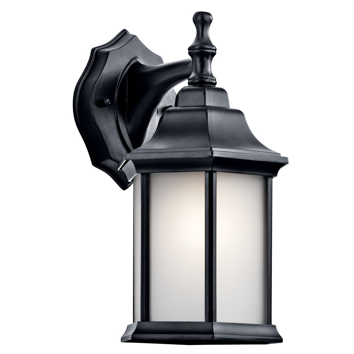 KICHLER 9776BKS Chesapeake 11.75" 1 Light Outdoor Wall Light With Satin Etched Glass In Black