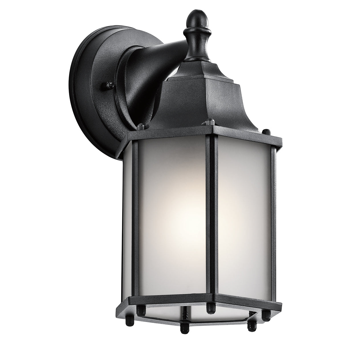 KICHLER 9774BKS Chesapeake 10.25" 1 Light Outdoor Wall Light With Satin Etched Glass In Black