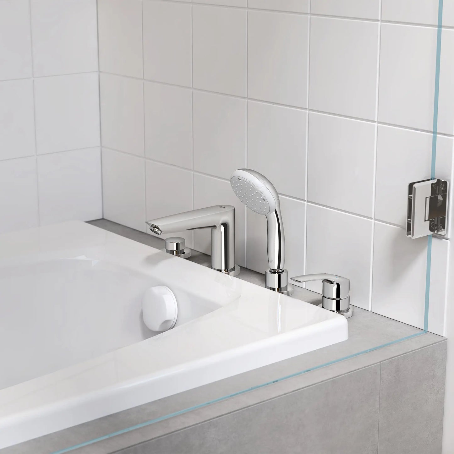 GROHE 25245003 Eurosmart 4-Hole Single Handle Deck Mount Roman Tub Faucet with 1.75 GPM Hand Shower - Chrome