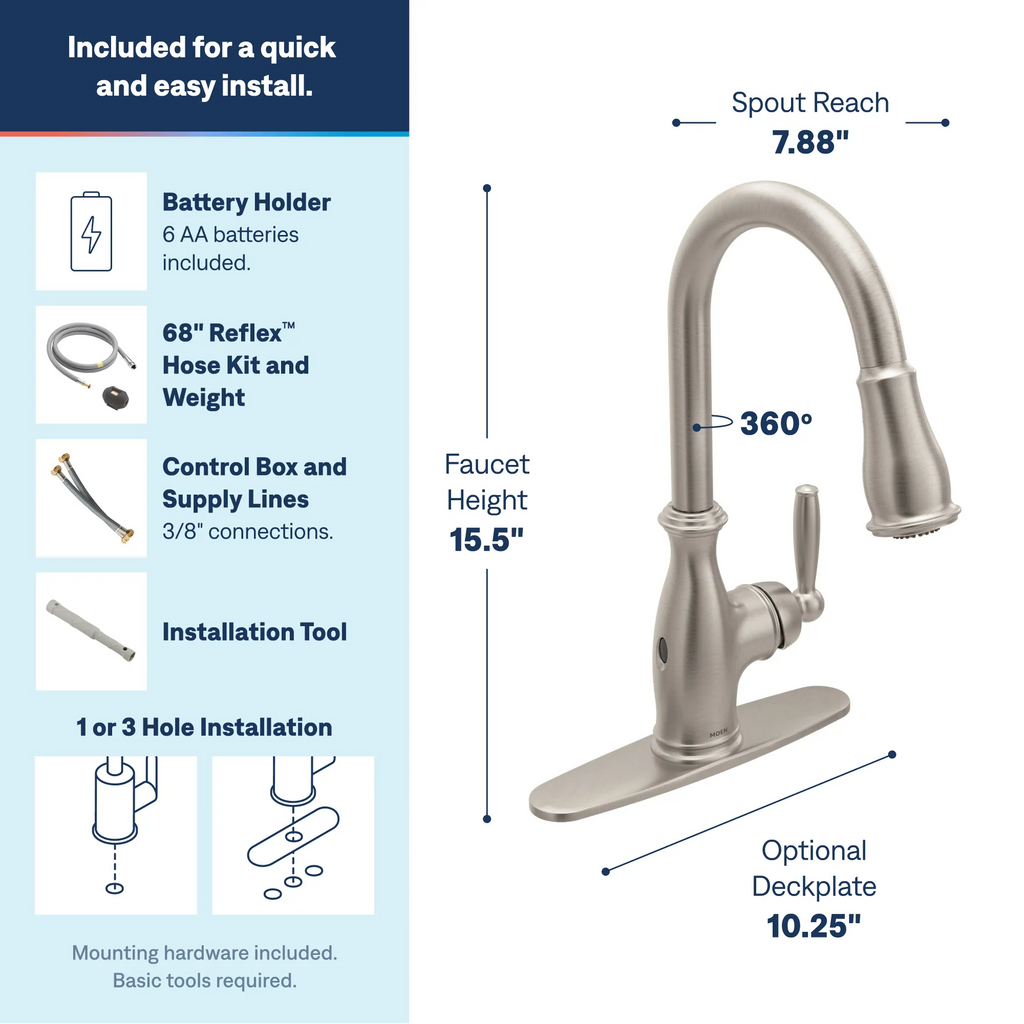 MOEN 7185EWSRS Brantford Motionsense Wave One-Handle Pulldown Touchless Kitchen Faucet - Spot Resist Stainless