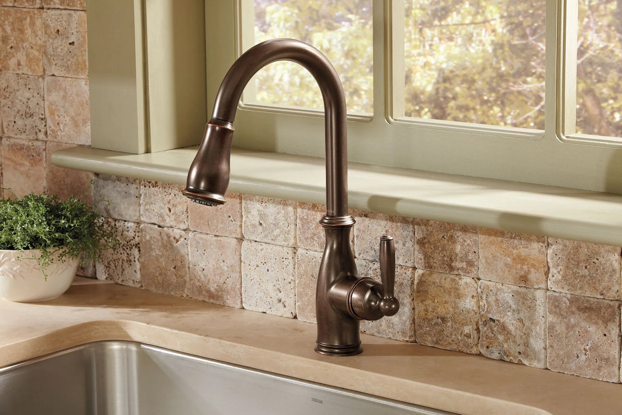 MOEN 7185ORB Brantford One-Handle High Arc Pulldown Kitchen Faucet - Oil Rubbed Bronze