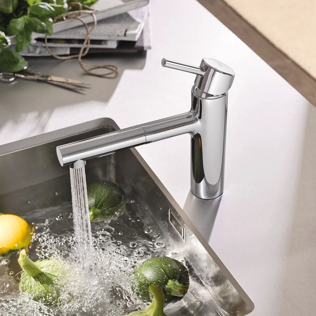 GROHE 31453001 Concetto Single-Handle Pull-Out Kitchen Faucet Dual Spray 1.5 GPM - Chrome