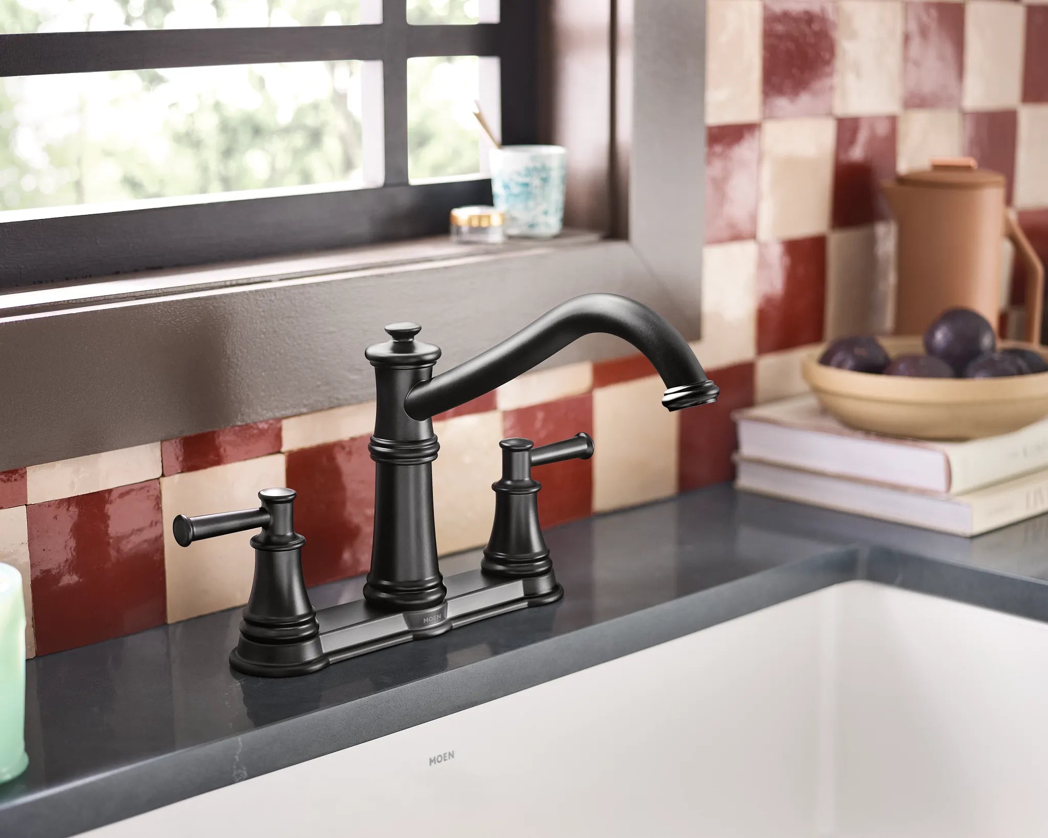 MOEN 7250BL Belfield  Two-Handle Kitchen Faucet In Matte Black
