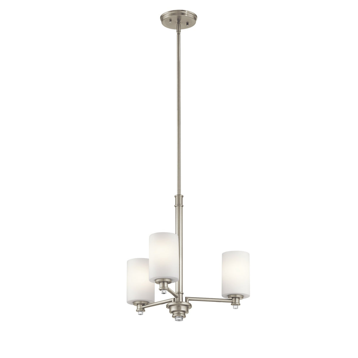 KICHLER 43922NI Joelson 18.5" 3 Light Mini Chandelier With Satin Etched Cased Opal And Clear Glass Accent Glass In Brushed Nickel