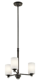 KICHLER 43922OZ Joelson 18.5" 3 Light Mini Chandelier With Satin Etched Cased Opal And Clear Glass Accent Glass In Olde Bronze