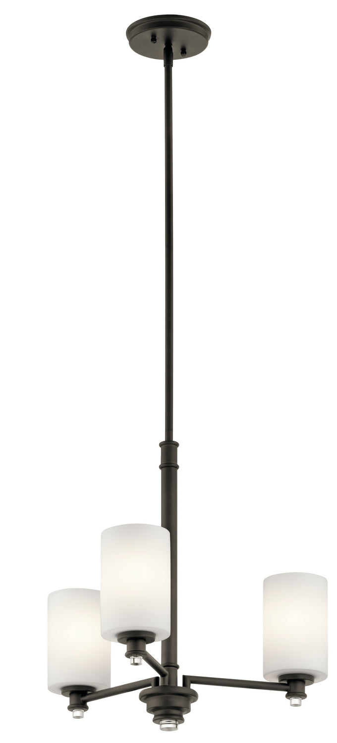 KICHLER 43922OZ Joelson 18.5" 3 Light Mini Chandelier With Satin Etched Cased Opal And Clear Glass Accent Glass In Olde Bronze