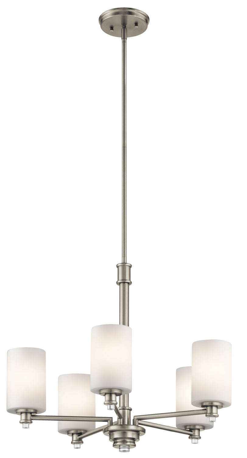 KICHLER 43923NI Joelson 19.75" 5 Light Chandelier With Satin Etched Cased Opal And Clear Glass Accent Glass In Brushed Nickel