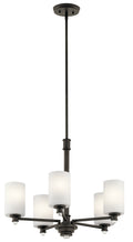 KICHLER 43923OZ Joelson 19.75" 5 Light Chandelier With Satin Etched Cased Opal And Clear Glass Accent Glass In Olde Bronze