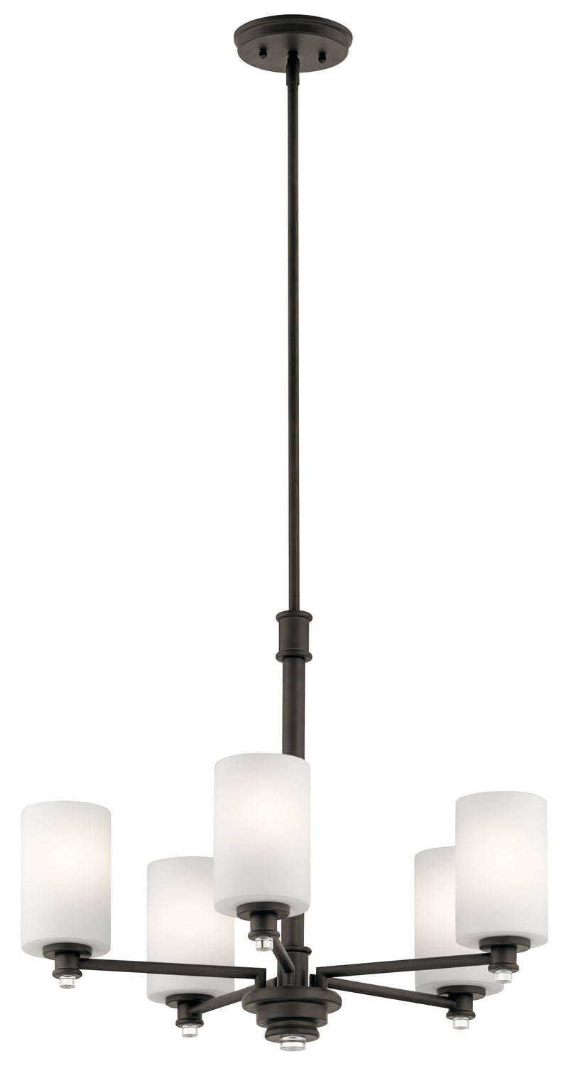KICHLER 43923OZ Joelson 19.75" 5 Light Chandelier With Satin Etched Cased Opal And Clear Glass Accent Glass In Olde Bronze
