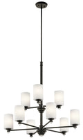 KICHLER 43924OZ Joelson 33" 9 Light Chandelier With Satin Etched Cased Opal And Clear Glass Accent Glass In Olde Bronze