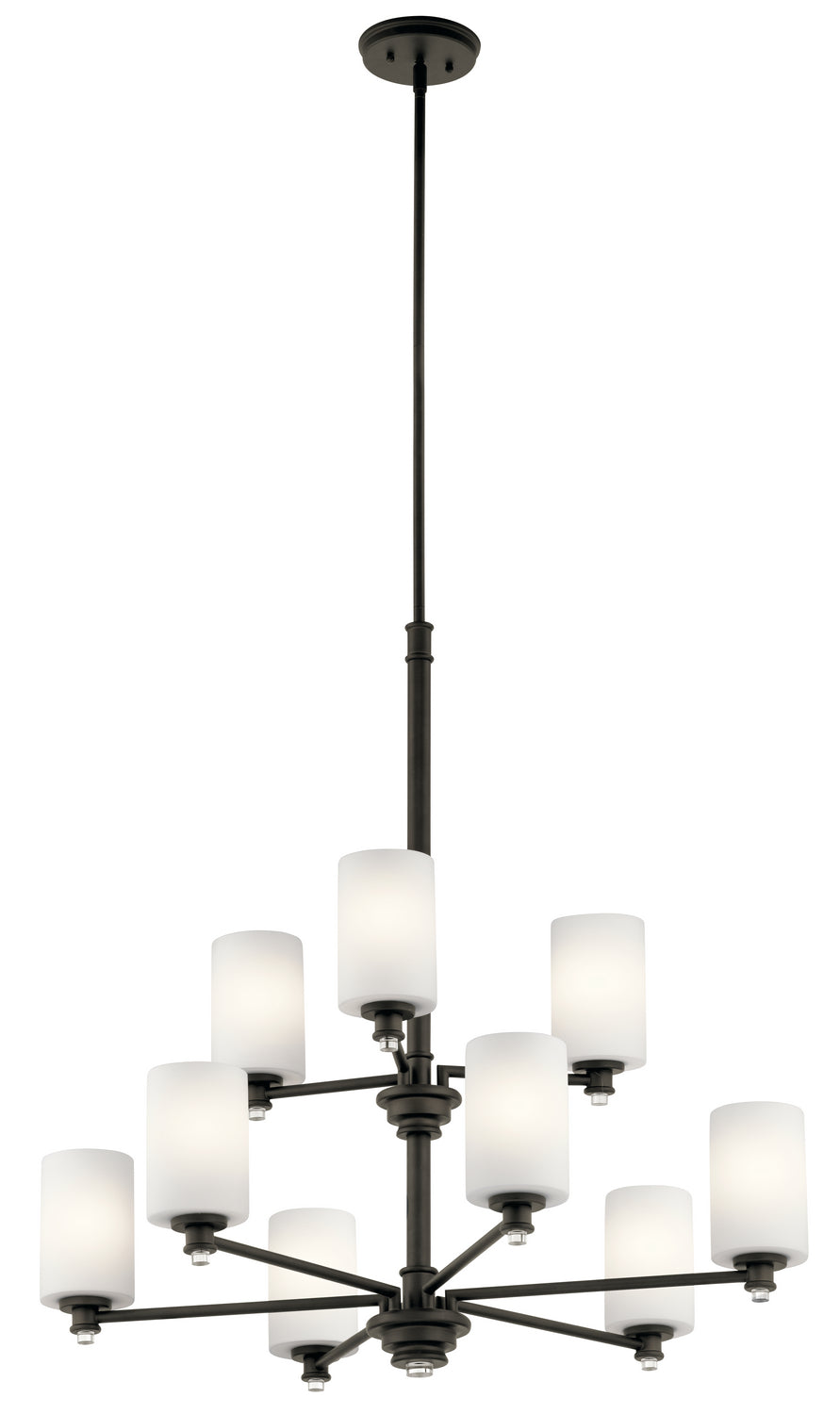 KICHLER 43924OZ Joelson 33" 9 Light Chandelier With Satin Etched Cased Opal And Clear Glass Accent Glass In Olde Bronze