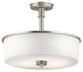 KICHLER 43925NI Joelson 17.75" 3 Light Convertible Pendant Or Semi Flush With Satin Etched Cased Opal And Clear Glass Accent Glass In Brushed Nickel