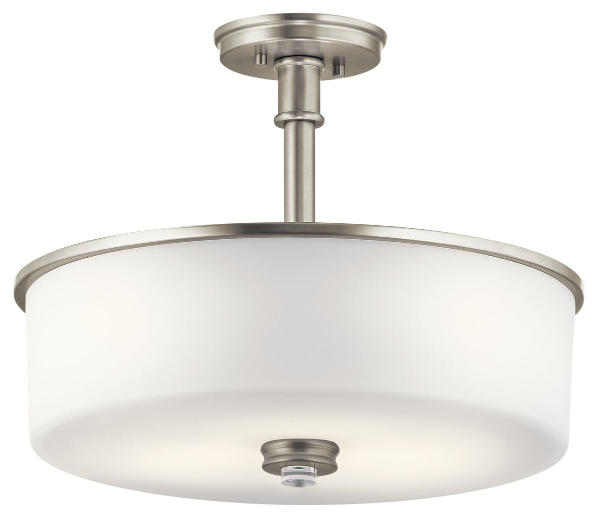 KICHLER 43925NI Joelson 17.75" 3 Light Convertible Pendant Or Semi Flush With Satin Etched Cased Opal And Clear Glass Accent Glass In Brushed Nickel