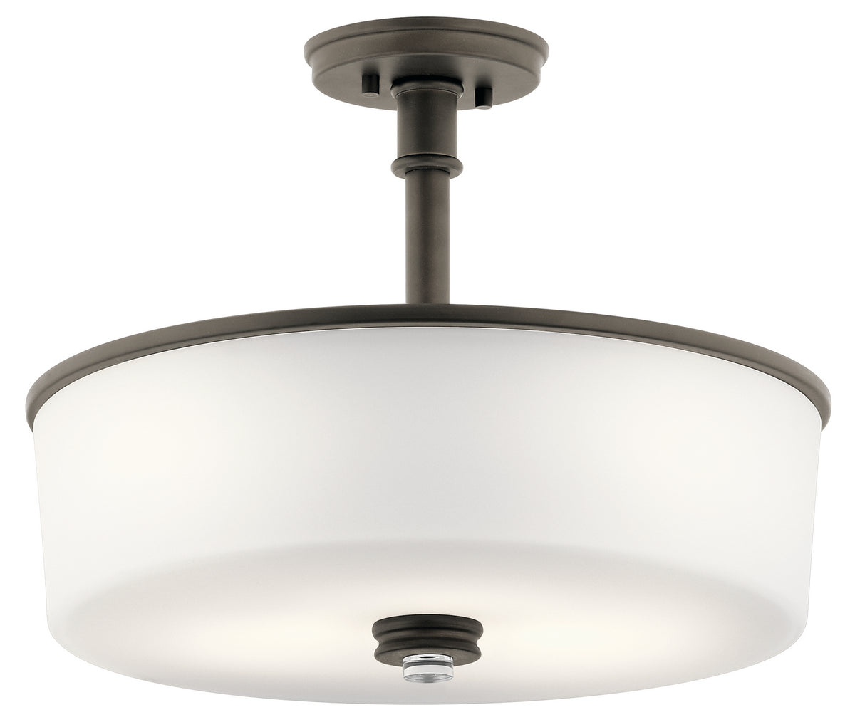 KICHLER 43925OZ Joelson 17.75" 3 Light Convertible Pendant Or Semi Flush With Satin Etched Cased Opal And Clear Glass Accent Glass In Olde Bronze