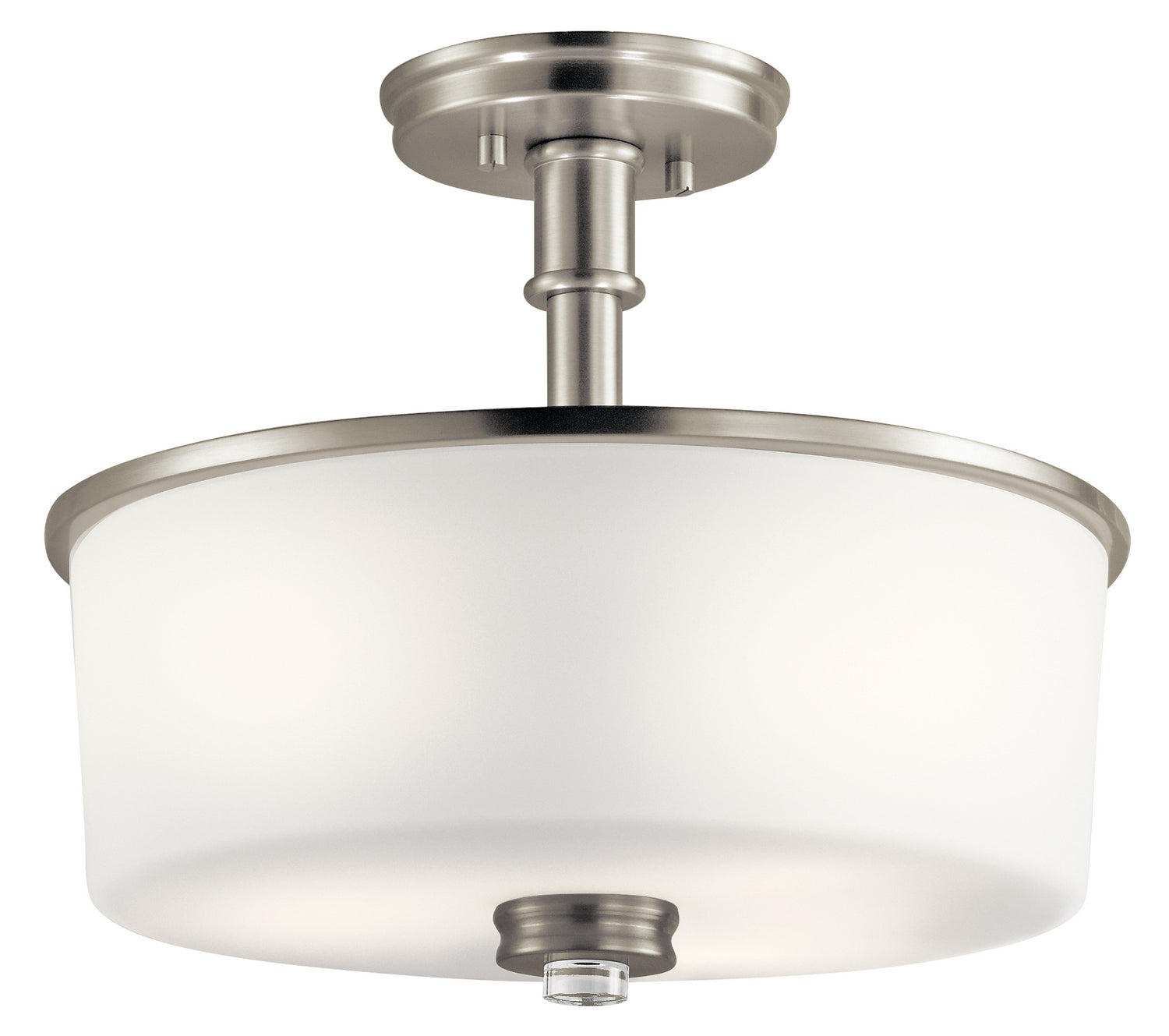 KICHLER 43926NI Joelson 14.25" 3 Light Semi Flush With Satin Etched Cased Opal And Clear Glass Accent Glass In Brushed Nickel