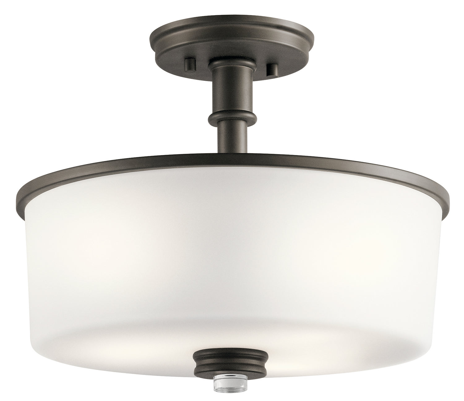 KICHLER 43926OZ Joelson 14.25" 3 Light Semi Flush With Satin Etched Cased Opal And Clear Glass Accent Glass In Olde Bronze