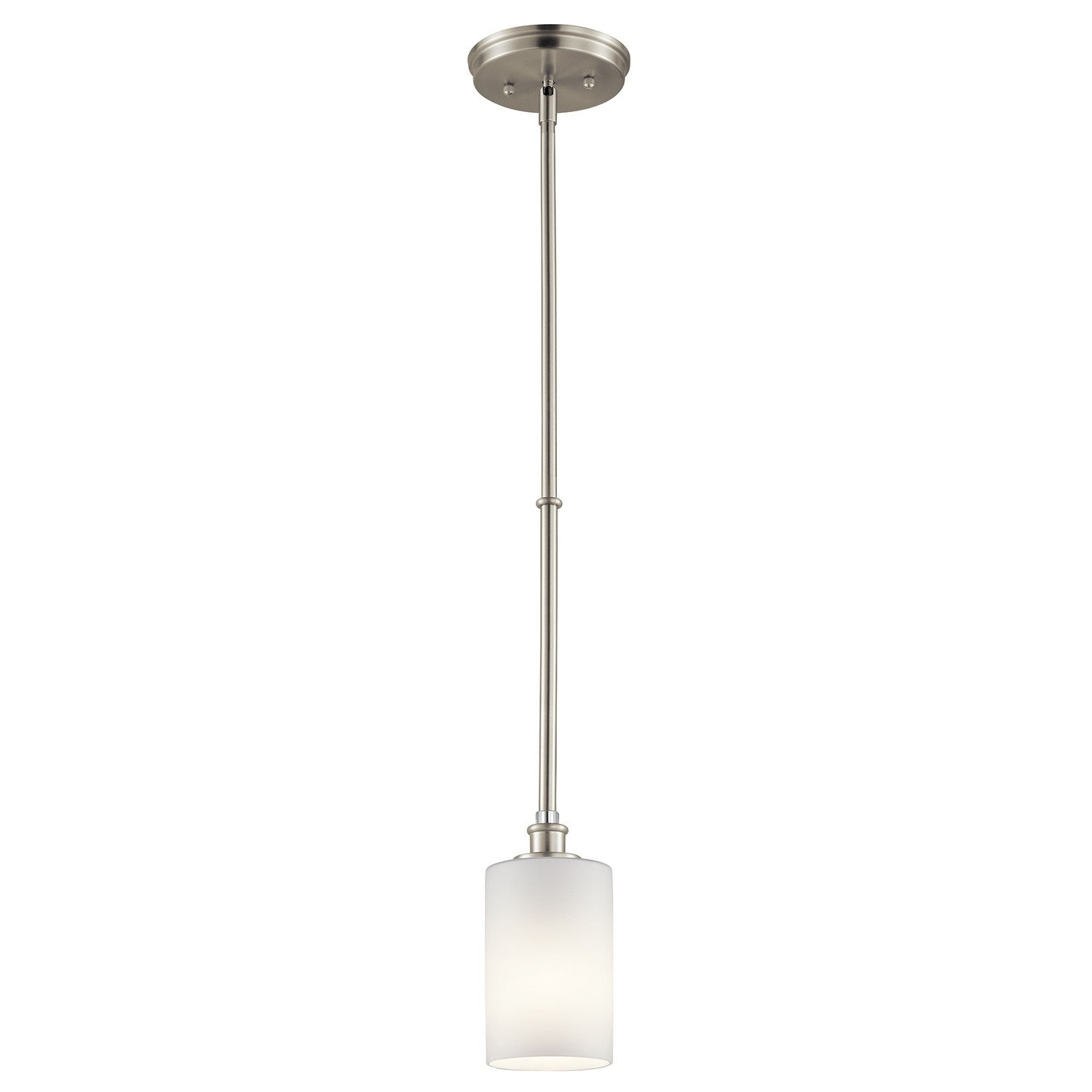 KICHLER 43927NI Joelson 19" 1 Light Mini Pendant With Satin Etched Cased Opal And Clear Glass Accent Glass In Brushed Nickel