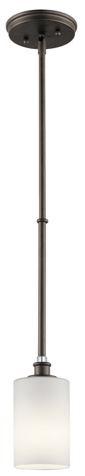 KICHLER 43927OZ Joelson 19" 1 Light Mini Pendant With Satin Etched Cased Opal And Clear Glass Accent Glass In Olde Bronze