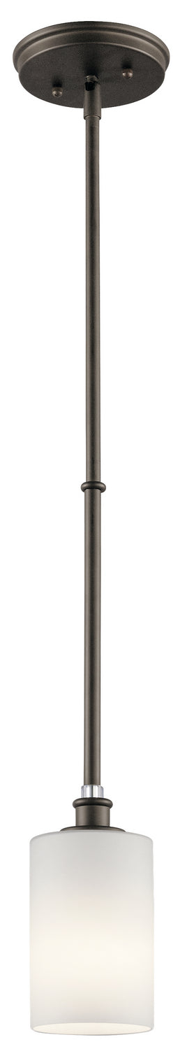 KICHLER 43927OZ Joelson 19" 1 Light Mini Pendant With Satin Etched Cased Opal And Clear Glass Accent Glass In Olde Bronze