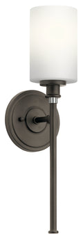 KICHLER 45921OZ Joelson 18.25" 1 Light Wall Sconce With Satin Etched Cased Opal And Clear Glass Accent Glass In Olde Bronze