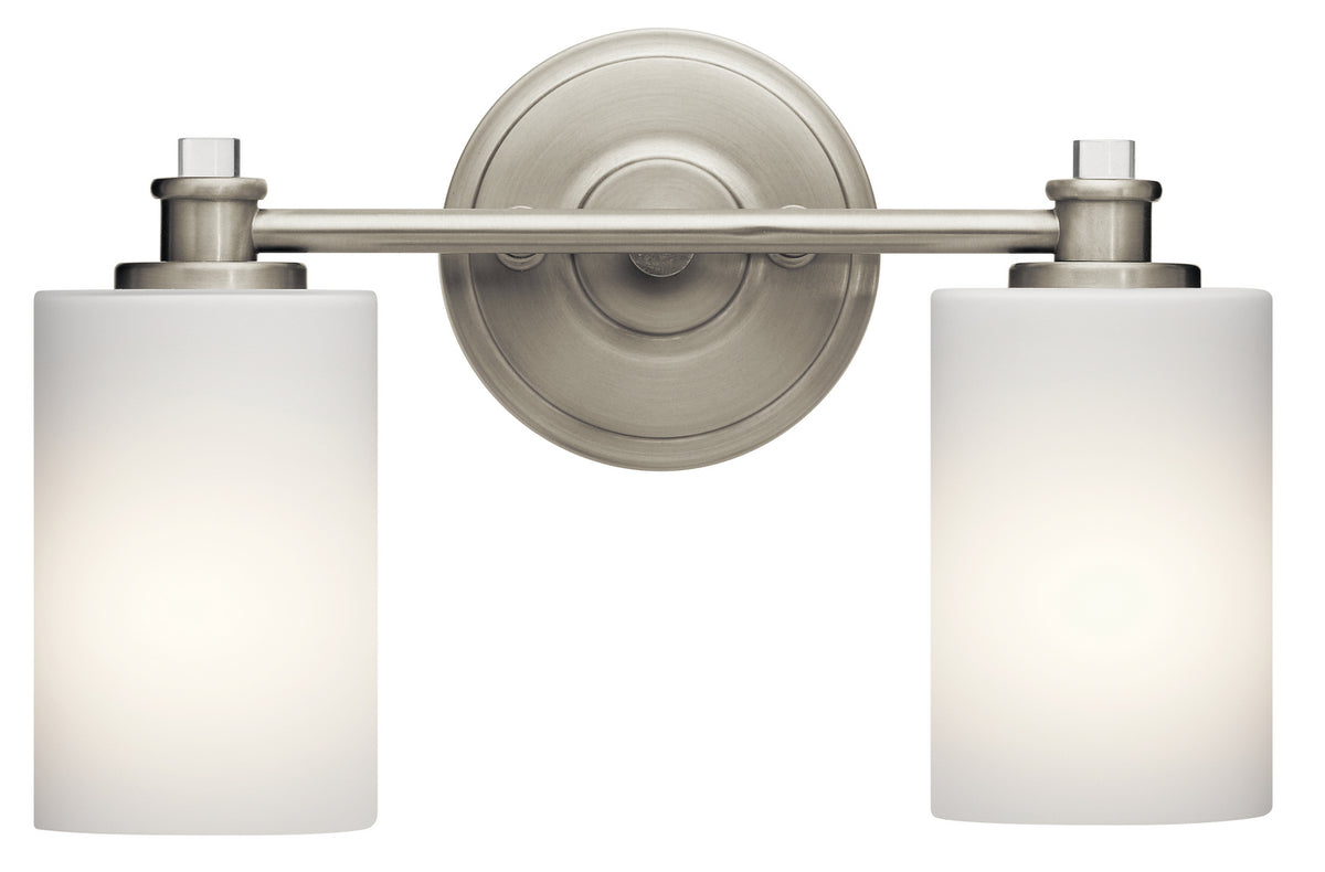 KICHLER 45922NI Joelson 14" 2 Light Vanity Light With Satin Etched Cased Opal And Clear Glass Accent Glass In Brushed Nickel