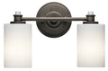 KICHLER 45922OZ Joelson 14" 2 Light Vanity Light With Satin Etched Cased Opal And Clear Glass Accent Glass In Olde Bronze