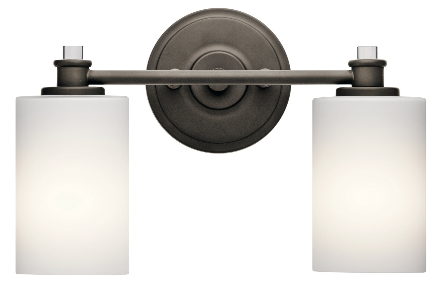 KICHLER 45922OZ Joelson 14" 2 Light Vanity Light With Satin Etched Cased Opal And Clear Glass Accent Glass In Olde Bronze