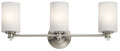 KICHLER 45923NI Joelson 24" 3 Light Vanity Light With Satin Etched Cased Opal And Clear Glass Accent Glass In Brushed Nickel