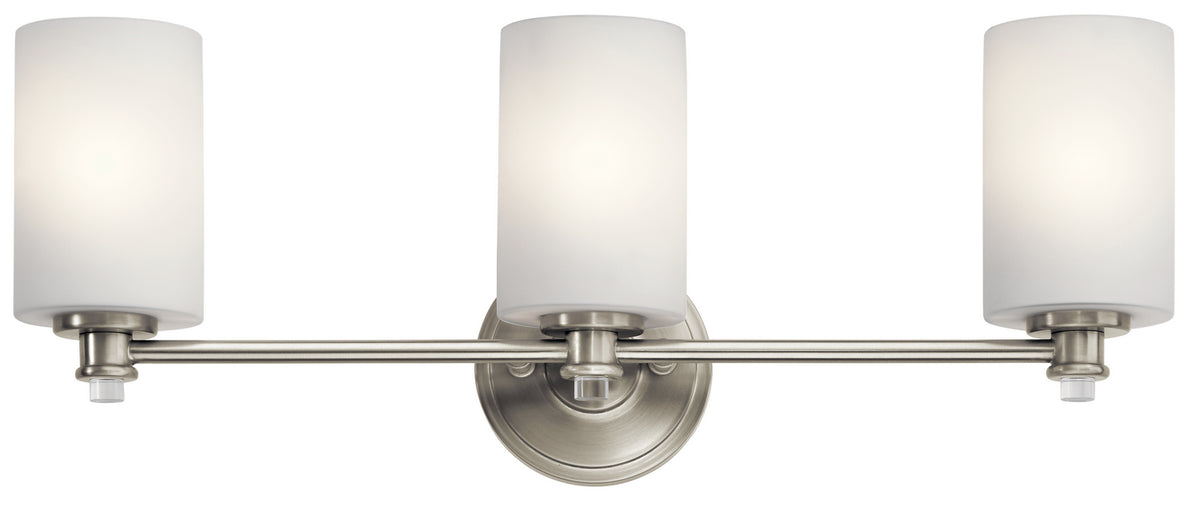 KICHLER 45923NI Joelson 24" 3 Light Vanity Light With Satin Etched Cased Opal And Clear Glass Accent Glass In Brushed Nickel