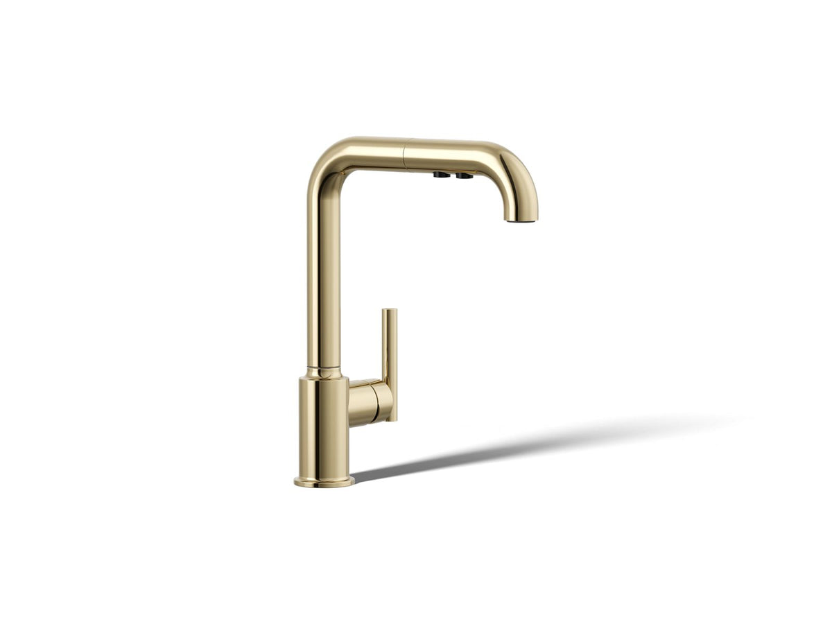 KOHLER K-7505-AF Purist Pull-Out Kitchen Sink Faucet With Three-Function Sprayhead - Vibrant French Gold