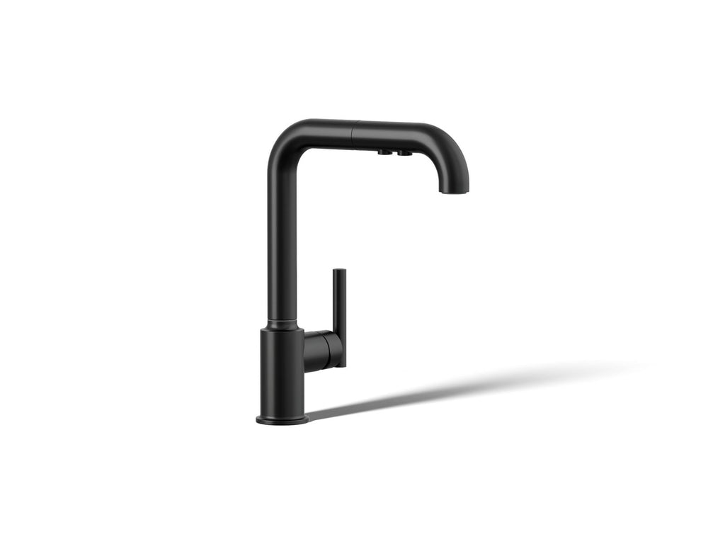 KOHLER K-7505-BL Purist Pull-Out Kitchen Sink Faucet With Three-Function Sprayhead - Matte Black