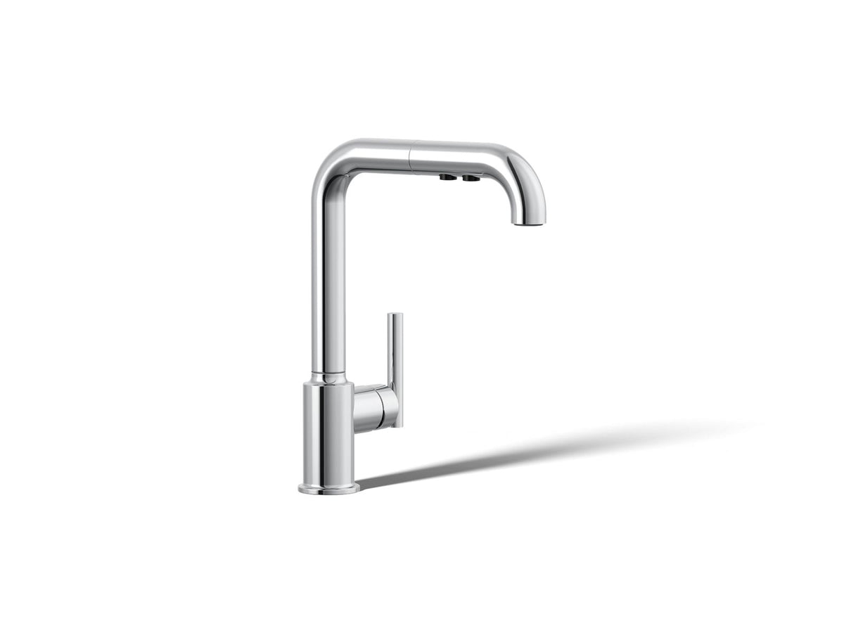 KOHLER K-7505-CP Purist Pull-Out Kitchen Sink Faucet With Three-Function Sprayhead - Polished Chrome