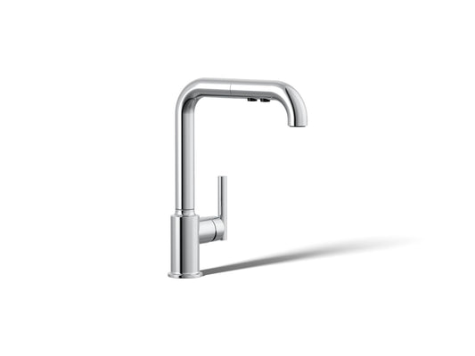 KOHLER K-7505-CP Purist Pull-out kitchen sink faucet with three-function sprayhead - Polished Chrome