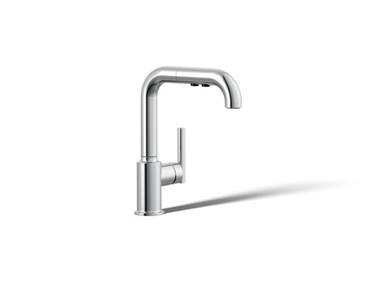 KOHLER K-7506-CP Purist Pull-out kitchen sink faucet with three-function sprayhead - Polished Chrome