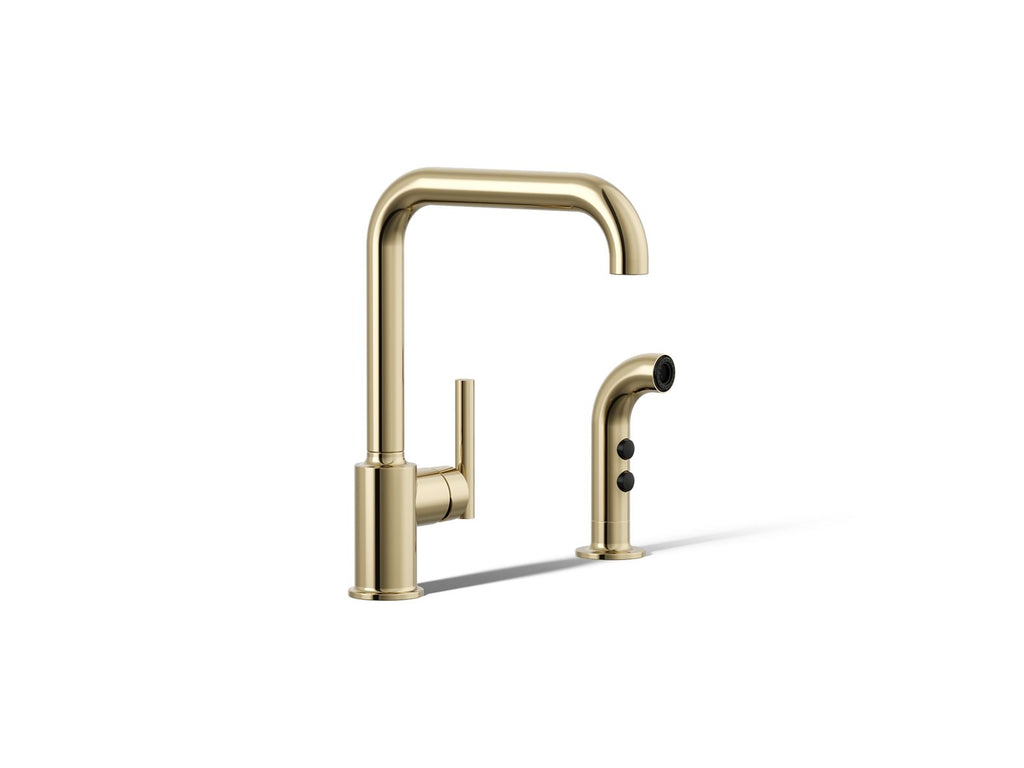 KOHLER K-7508-AF Purist Single-Handle Kitchen Sink Faucet With Side Sprayer - Vibrant French Gold