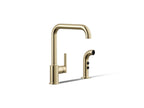 KOHLER K-7508-AF Purist Single-Handle Kitchen Sink Faucet With Side Sprayer - Vibrant French Gold
