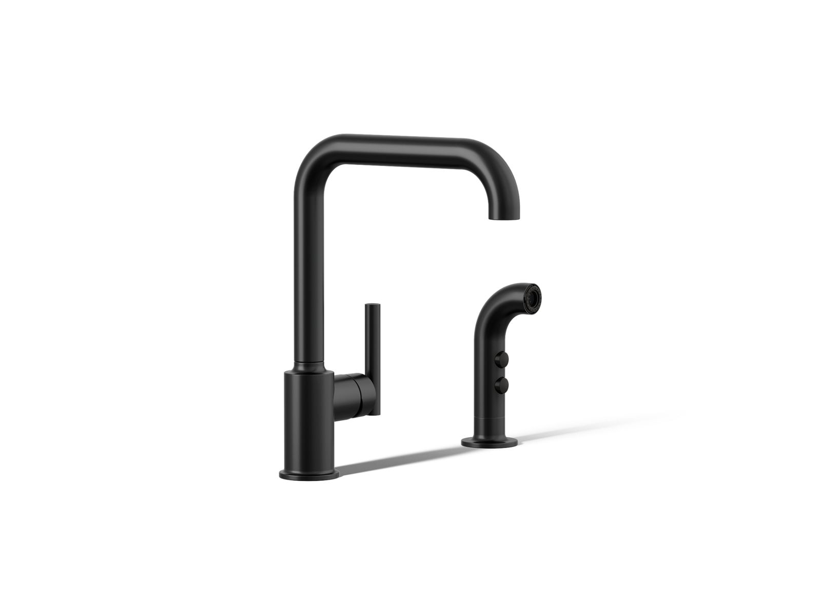 KOHLER K-7508-BL Purist Single-Handle Kitchen Sink Faucet With Side Sprayer - Matte Black