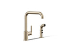 KOHLER K-7508-BV Purist Single-Handle Kitchen Sink Faucet With Side Sprayer - Vibrant Brushed Bronze