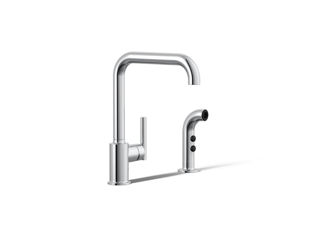 KOHLER K-7508-CP Purist Single-Handle Kitchen Sink Faucet With Side Sprayer - Polished Chrome