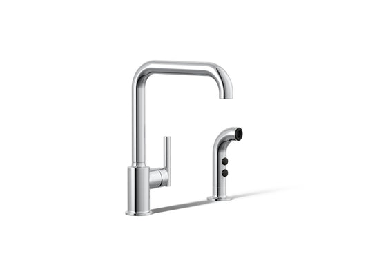 KOHLER K-7508-CP Purist Single-handle kitchen sink faucet with side sprayer - Polished Chrome