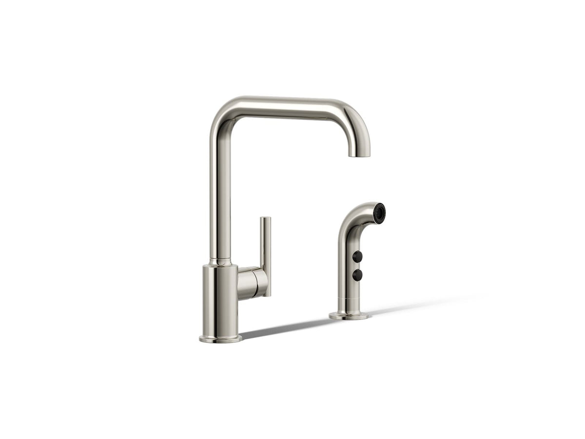 KOHLER K-7508-SN Purist Single-Handle Kitchen Sink Faucet With Side Sprayer - Vibrant Polished Nickel