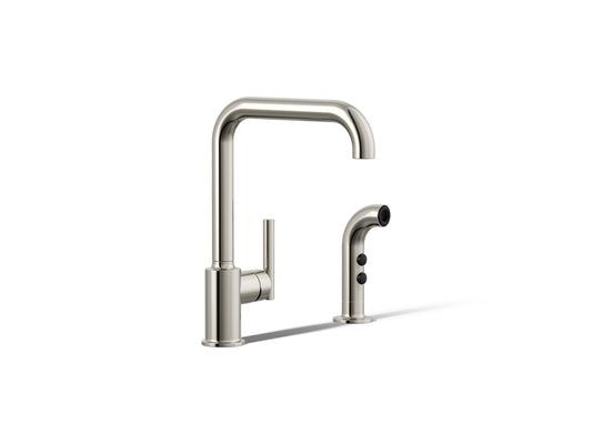 KOHLER K-7508-SN Purist Single-handle kitchen sink faucet with side sprayer - Vibrant Polished Nickel