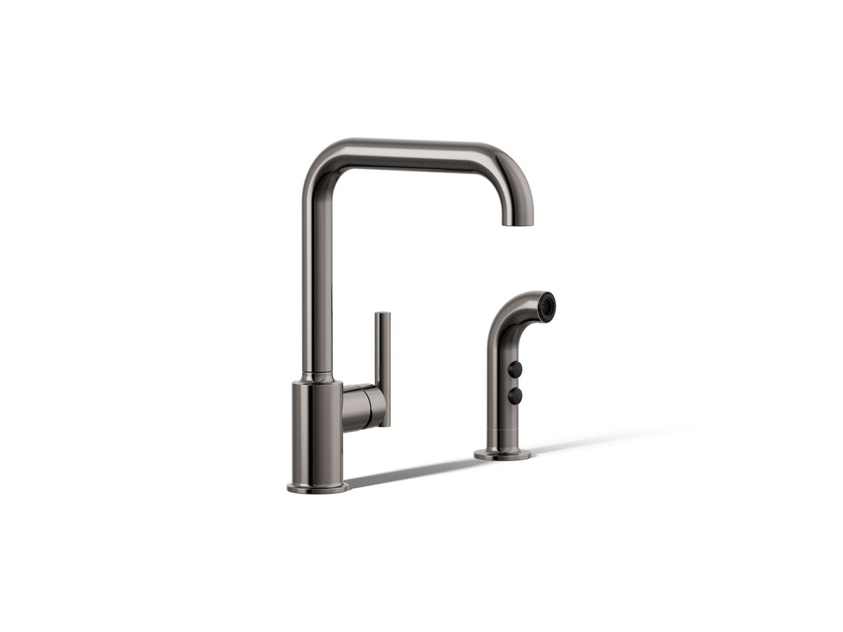 KOHLER K-7508-TT Purist Single-Handle Kitchen Sink Faucet With Side Sprayer - Vibrant Titanium