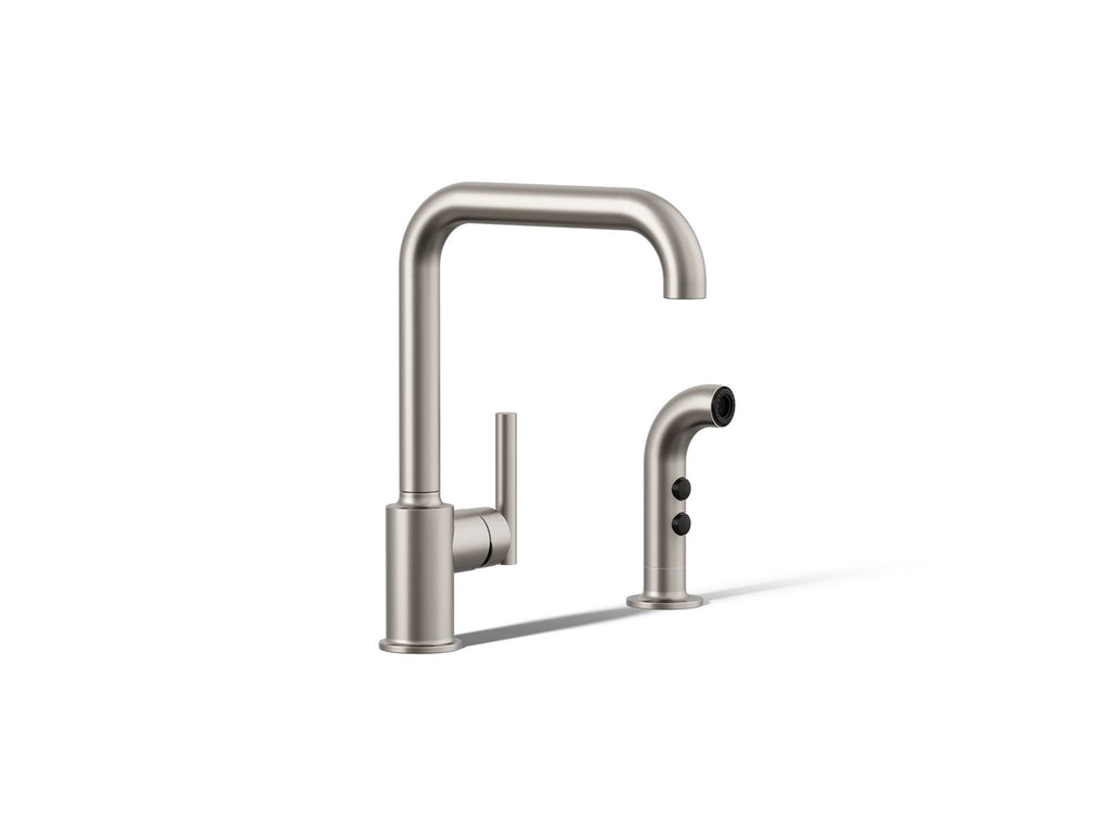 KOHLER K-7508-VS Purist Single-Handle Kitchen Sink Faucet With Side Sprayer - Vibrant Stainless