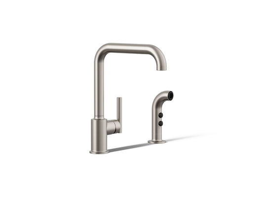 KOHLER K-7508-VS Purist Single-handle kitchen sink faucet with side sprayer - Vibrant Stainless