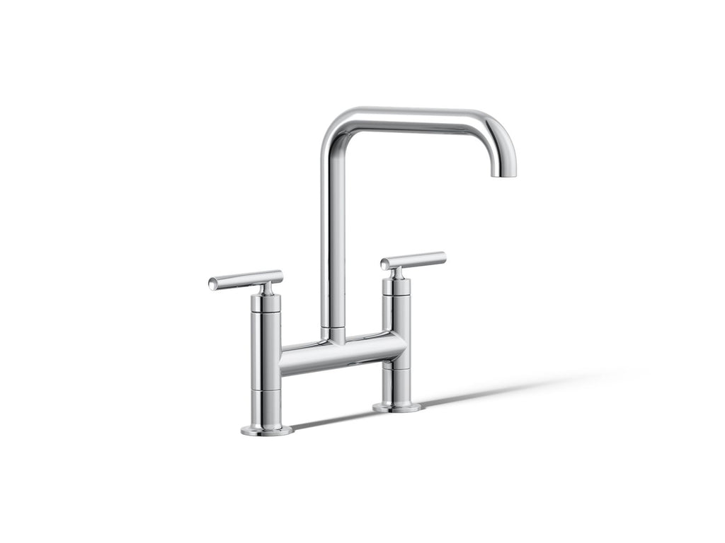 KOHLER K-7547-4-CP Purist Two-Hole Bridge Kitchen Sink Faucet - Polished Chrome