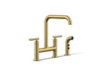 KOHLER K-7548-4-2MB Purist Two-Hole Bridge Kitchen Sink Faucet With Side Sprayer - Vibrant Brushed Moderne Brass