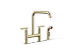 KOHLER K-7548-4-AF Purist Two-Hole Bridge Kitchen Sink Faucet With Side Sprayer - Vibrant French Gold